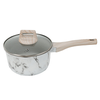 Casserole en aluminium moulé sous pression antiadhésive en céramique OEM ODM pour cuisine domestique, avec couvercle en verre à motif marbre blanc, 18 cm, pour lait et aliments pour bébés