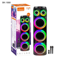 Enceinte Karaoké Portable Stéréo Woofer avec Adaptateur 13.5V, Bluetooth, USB, TF, FM, AUX, Enregistrement, TWS, pour Extérieur et Fêtes à Domicile, Rechargeable, Deux Microphones Sans Fil