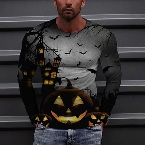 Camiseta de Manga Larga para Hombre, Diseño de Calabaza y Bruja de Halloween con Estampado Digital 3D, Corte Regular, Tejido de Punto - Product Image 4