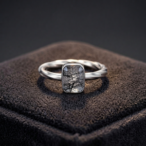 Anillo Clásico de Piedras Preciosas para Mujer, Anillo de Plata de Ley 925, Chapado en Oro, Anillos de Rutilo Negro para Fiestas, Compromisos, Joyería Fina - Product Image 3