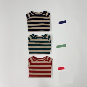 Verano bebé niño cuello redondo manga corta algodón rayas camisa bebé Top - Product Image 2