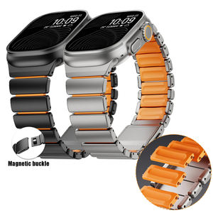 Bracelet en titane + silicone <span class=keywords><strong>pour</strong></span> Apple Watch Ultra 3 49 mm 46 mm, bracelet magnétique de luxe <span class=keywords><strong>pour</strong></span> séries 11 10 9 8 7 6 5 SE - Product Image 1