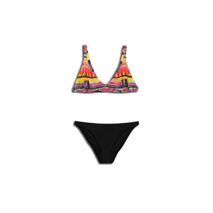 Ensemble de bikini grande taille HDJ, haut imprimé multicolore, bas de maillot de bain noir, 42 44 46 48, maillot de bain pour femmes - Product Image 1