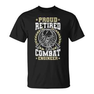 T-shirt noir unisexe à col rond et manches courtes pour ingénieur de combat en retraite, cadeau pour ancien militaire - Product Image 1