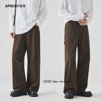 Pantalon décontracté homme printemps-été 2025 en sergé de coton respirant et doux au toucher, coupe ample, jambe droite, taille élastique, style urbain streetwear