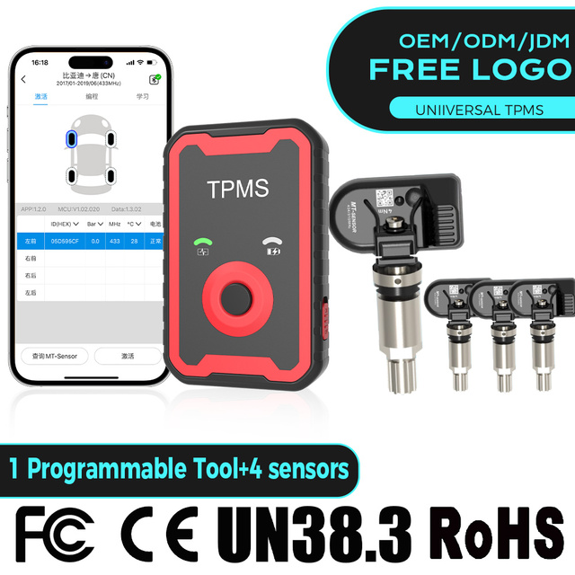 All-in-One Bluetooth TPMS Programming Tool Kit | 1 Programmer + 4 Universal Sensors | Dual Frequency| Fit 98% Cars on the Market