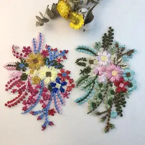Stiker kain bordir bunga putar tangan renda bordir warna pakaian anak-anak aksesori DIY bunga manik-manik