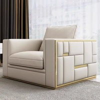 Canapé moderne européen léger de luxe à cadre en acier inoxydable Ensemble de canapés en cuir Canapé moderne design d'intérieur haut de gamme personnalisé en usine