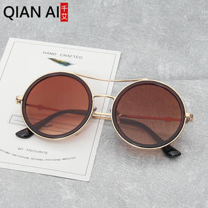 Lunettes de soleil rondes Qianai, monture dorée, verres en acrylique, unisexe, protection UV400, type 3, pare-soleil K4-9108 - Product Image 1