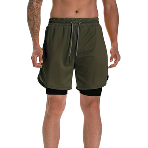 High Quality High Street 2-in-1 <b>Compression</b> Gym <b>Shorts</b> Men Knitted Quick Dry Breathable Eco-Friendly Solid Customizable - Product Image 1