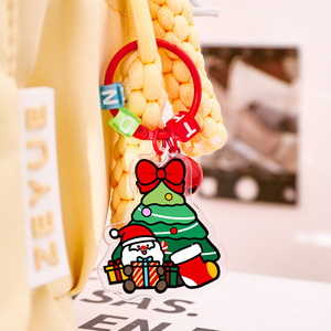 Porte-clés en plastique en forme de cloche de Noël mignonne avec motif de dessin animé, décoration DIY, petit cadeau, pendentif pour clés - Product Image 3
