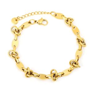 Bracelet Minimaliste en Acier Inoxydable Plaqué Or 18K, Maillons Ovales Entrelacés, Chaîne à Nœuds Polie, Bracelets Plats pour Femmes - Product Image 1