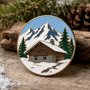 Épinglette en métal émaillée de haute qualité, personnalisée, sur le thème de la montagne alpine, symbole de sommet de club de randonnée, badge de chalet - Product Image 3