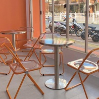 Mobilier commercial orange moderne, tables et chaises de restaurant, table en acier inoxydable et chaise pliable pour salon de thé