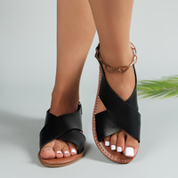 2026 NOUVEAU Sandales Plates Décontractées Vente en Gros Haute Qualité Été PU Douces Quotidiennes Grandes Tailles Chaussures Femme