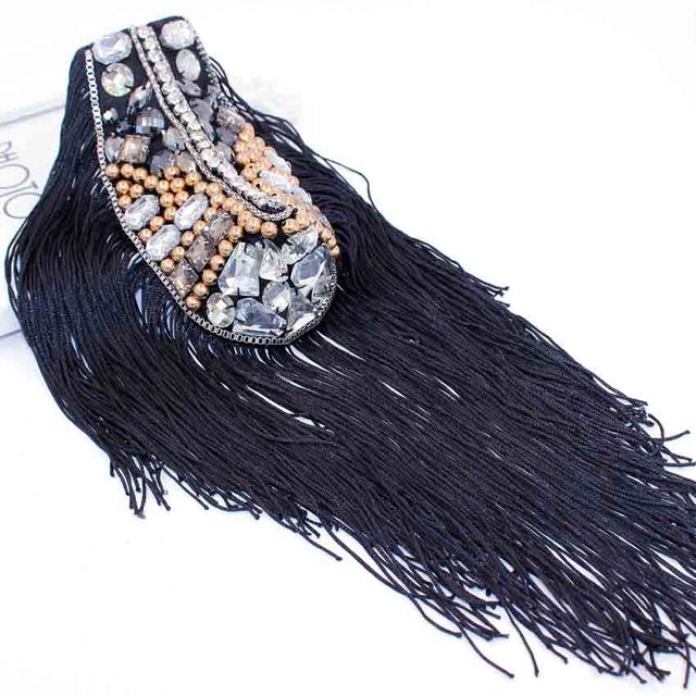 High Quality Designer Sequined Clothing Accessories Embroidered Tassels with Rhinestones Metal Chain Fashionable Shoulder Badges
