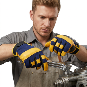 Gants de travail antidérapants en cuir PU, bracelet élastique, bleu jaune, gants de sécurité polyvalents, résistants à l'abrasion, texture lisse 4 - Product Image 5