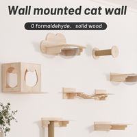 Arbre à chat mural en bois massif pour intérieur avec hamac, étagère et structure d'escalade