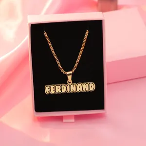 Collar con Letras Personalizadas para Hombre y Mujer, Joyería de Moda de Acero Inoxidable con Grabado de Línea Negra y Nombre, Regalo de Navidad