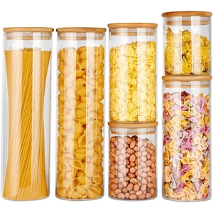 Frascos ecológicos de 5 piezas, juego de contenedores de comida de vidrio para almacenamiento de cocina con tapas de bambú seguras en horno microondas, venta en línea - Product Image 1