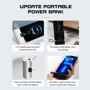 Batterie externe portable 5000 mAh avec écran LED numérique, prise droite, câble intégré, support et courant de sortie 2A - Product Image 4