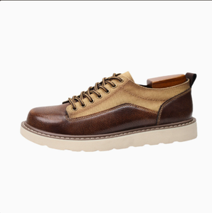 Men's Genuine <b>Leather</b> Martin <b>Boots</b> Low-Cut Wide Toe Plus Size Vintage Classic Street Outdoor <b>Work</b> American Style Casual Footwear - Product Image 1
