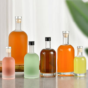 100ml 200ml 375ml 500ml 750ml <span class=keywords><strong>1l</strong></span> Bouteilles en verre clair givré rond Vodka Brandy Gin <span class=keywords><strong>Rhum</strong></span> Tequila Liqueur avec couvercle à vis en liège - Product Image 1