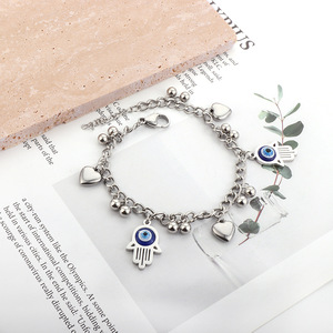 Evil Eye <b>Charm</b> <b>Bracelet</b> Stainless Steel Heart Pendant Unisex Jewelry Gift Accessory - Product Image 4