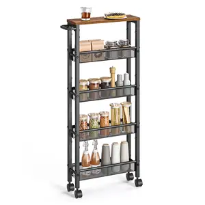 Slim Rolling Cart or Kitchen Dining Room Living Room Home Office 5-Tier Storage Cart with Handle