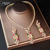 Luxuriöses Mehrfarbiges Zirkon-Quasten-Halsketten- und Ohrring-Set für Damen Eleganter Kristallschmuck für Hochzeit Party Abendkleid