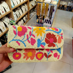 Bolso de Mano de Lujo Clásico con Cuentas de Cristal, Elegante Bolso de Noche de Seda y Tela para Fiestas - Product Image 1