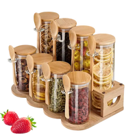 Pot en verre borosilicate avec couvercle en bambou et cuillère – Récipients transparents pour le stockage alimentaire (thé, biscuits, farine, riz) – Idéal pour le garde-manger