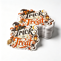 Autocollants découpés sur mesure pour Halloween, autocollants en vinyle imperméables mignons, papier autocollant avec motifs de sorcières, fantômes, citrouilles, « Trick or Treat », pour la décoration