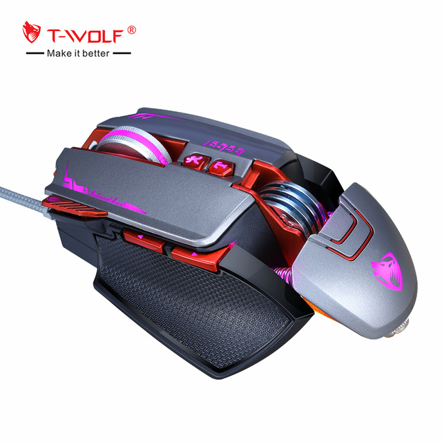 T-WOLF V9 Wired 8 Programmable Keys Game Mouse E-Sports Macro Rgb Gaming Mouse for Pc Mac Laptop