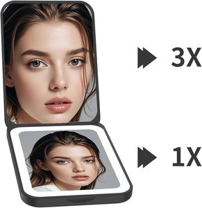 Rechargeable LED Makeup <b>Mirror</b> <b>Foldable</b> Travel <b>Mirror</b> with 3 Color Light 1X 2X Magnification - Product Image 5