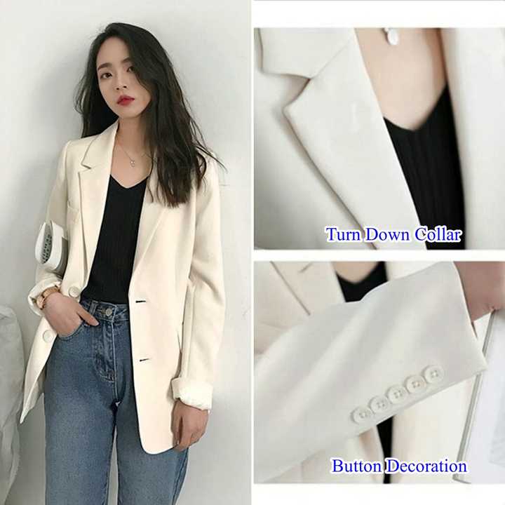 Solid Long Sleeve Pocketed Jacket Office Lady Spring Autumn Loose Suit Women Fashion Blazer