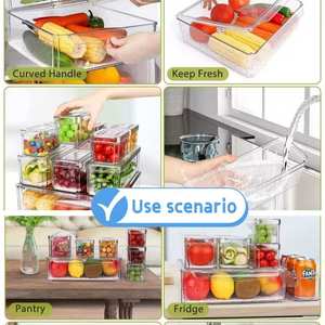 업그레이드 된 10 팩 주방 플라스틱 투명 냉장고 냉장고 식품 등급 주최자 보관함 (뚜껑 및 배수 트레이 포함) - Product Image 3