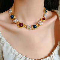 Collier vintage géométrique en perles artificielles à double rang, chaîne de clavicule, style court, mode personnalisée