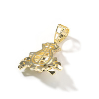 Pendentif Sac d'Argent en Laiton Plaqué Or, Zircon Cubique AAAAA, Charme Dollar, Pendentif Hip Hop Iced Out pour Hommes
