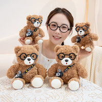 Ours en peluche marron en fourrure rose avec caméra lumineuse et billes de PP lestées à l'intérieur, jouet en peluche, vente en gros, cadeau d'anniversaire pour enfant
