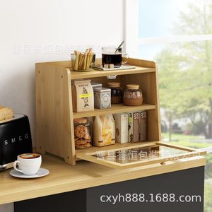 Boîte à pain en bambou avec porte transparente, rangement de cuisine, présentoir à pain pour comptoir, couleur grain de bois - Product Image 3