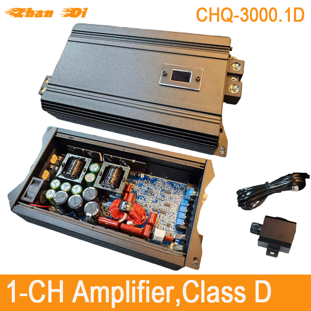 Professional 3000W Class D Monoblock Amplifier for Car Audio with Crossovers and Integrated Equalizer Aluminium 1-Channel