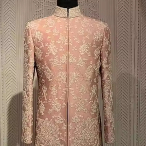 2024 New Heavy Zari Embroidery Sherwani Grooms Beautiful Plus Size Sherwani <b>Pant</b> Matching Crystal Glass Shoe Fabric Jackets - Product Image 1