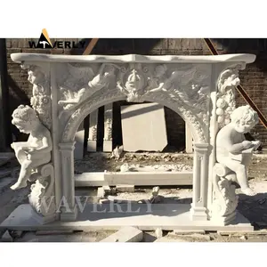 Decoration Fireplace Marble Statue Canadian Standard Corner Classic Marble Fireplace With Angel Statues Design