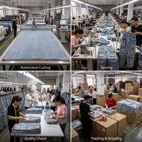 Jean cargo multi-poches personnalisé pour homme, coupe large décontractée, délavé, fermeture boutonnée, denim streetwear, marque privée, faible MOQ, usine OEM ODM