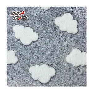 Kingcason China Fábrica Cola Impresso Nuvem Confortável 100 Poliéster Sherpa Coral Velo Tecido De Veludo Para Pijama Cobertor Jaqueta