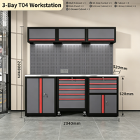 Armoire à outils métallique de 2040 mm de large pour atelier de réparation automobile, avec prise de courant intégrée et organisateur de panneaux perforés