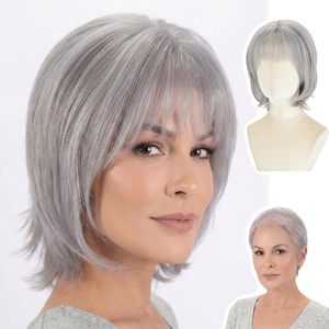 Peluca Corta Estilo <span class=keywords><strong>Bob</strong></span> Color Marrón Miel Claro con Flequillo para Mujeres Blancas, 12 Pulgadas, Lisa - Product Image 3