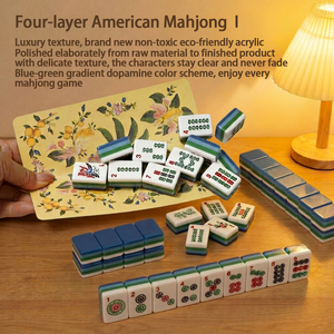 Nouveauté en stock : Ensemble de mahjong en acrylique bleu-vert à 4 couches, gravé, avec accessoires complets, idéal pour cadeau, promotion et divertissement festif - Product Image 3