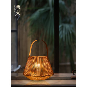 Lampe de table en rotin E27, commande par interrupteur LED, pour salon de thé, chambre à coucher, lampe décorative - Product Image 5